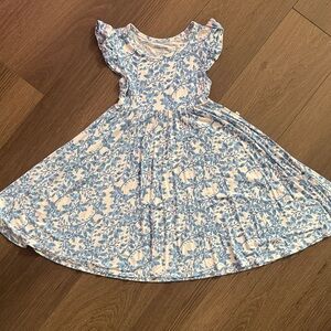 Posh Peanut Blue Floral Flutter-Sleeve Dress